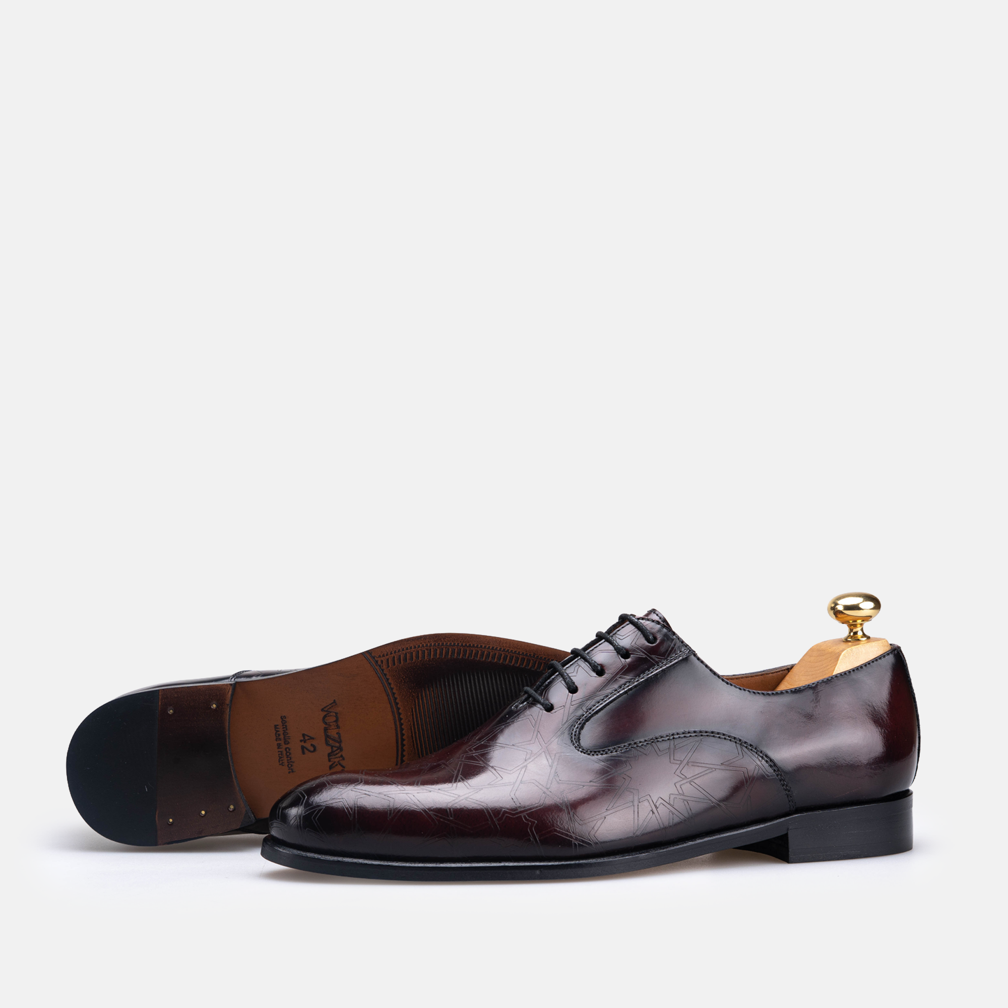 Volzak Zellige chaussure en cuir Bordeaux Démasquable